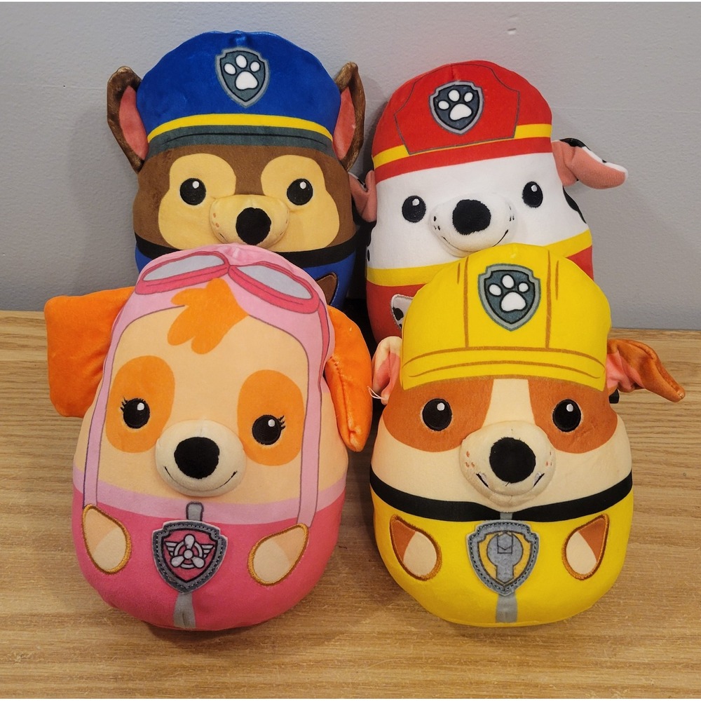 PAW Patrol Squish Plush 8" Lot of 4 Gund Spin Master Chase Marshall Skye Rubble
